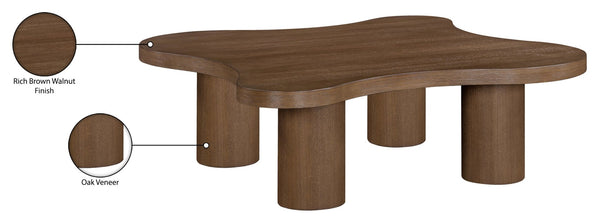 Meridian Furniture Cove Art Deco Sculptural Oak Veneer Coffee Table with Tiered Curves for Modern Living Rooms Brown Walnut 48" W x 48" D x 16" H 99000Brown-CT16