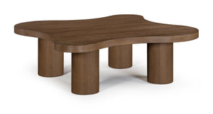 Meridian Furniture Cove Art Deco Sculptural Oak Veneer Coffee Table with Tiered Curves for Modern Living Rooms Brown Walnut 48" W x 48" D x 16" H 99000Brown-CT16