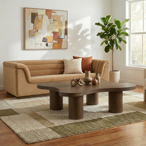 Meridian Furniture Cove Art Deco Sculptural Oak Veneer Coffee Table with Tiered Curves for Modern Living Rooms Brown Walnut 48" W x 48" D x 16" H 99000Brown-CT16
