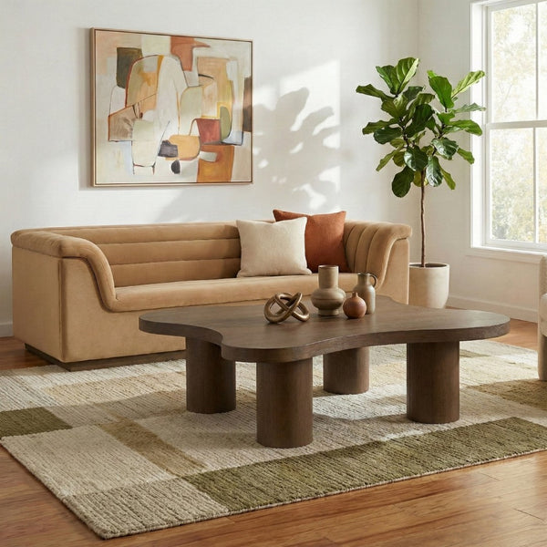 Meridian Furniture Cove Art Deco Sculptural Oak Veneer Coffee Table with Tiered Curves for Modern Living Rooms Brown Walnut 48" W x 48" D x 16" H 99000Brown-CT16