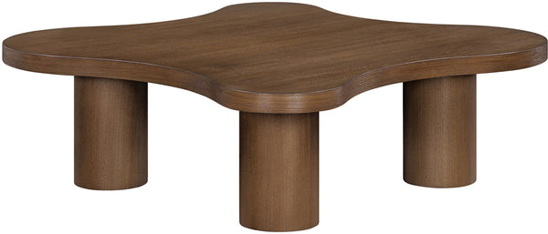 Meridian Furniture Cove Art Deco Sculptural Oak Veneer Coffee Table with Tiered Curves for Modern Living Rooms Brown Walnut 48" W x 48" D x 16" H 99000Brown-CT16