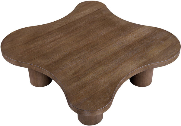 Meridian Furniture Cove Art Deco Sculptural Oak Veneer Coffee Table with Tiered Curves for Modern Living Rooms Brown Walnut 48" W x 48" D x 16" H 99000Brown-CT16