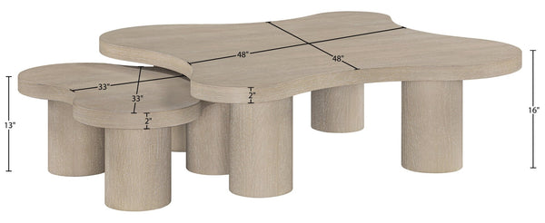 Meridian Furniture Cove Art Deco Sculptural Oak Veneer Coffee Table with Tiered Curves for Modern Living Rooms Natural 2pc Set - 48" W x 48" D x 16" H 99000Natural-CT-2PC