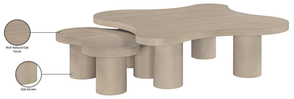 Meridian Furniture Cove Art Deco Sculptural Oak Veneer Coffee Table with Tiered Curves for Modern Living Rooms Natural 2pc Set - 48" W x 48" D x 16" H 99000Natural-CT-2PC