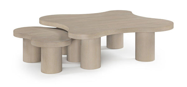 Meridian Furniture Cove Art Deco Sculptural Oak Veneer Coffee Table with Tiered Curves for Modern Living Rooms Natural 2pc Set - 48" W x 48" D x 16" H 99000Natural-CT-2PC