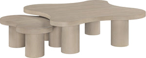 Meridian Furniture Cove Art Deco Sculptural Oak Veneer Coffee Table with Tiered Curves for Modern Living Rooms Natural 2pc Set - 48" W x 48" D x 16" H 99000Natural-CT-2PC