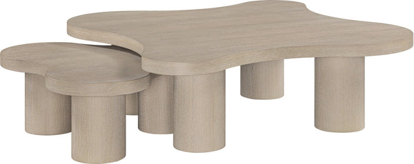 Meridian Furniture Cove Art Deco Sculptural Oak Veneer Coffee Table with Tiered Curves for Modern Living Rooms Natural 2pc Set - 48" W x 48" D x 16" H 99000Natural-CT-2PC