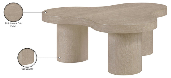 Meridian Furniture Cove Art Deco Sculptural Oak Veneer Coffee Table with Tiered Curves for Modern Living Rooms Natural 33" W x 33" D x 13" H 99000Natural-CT13