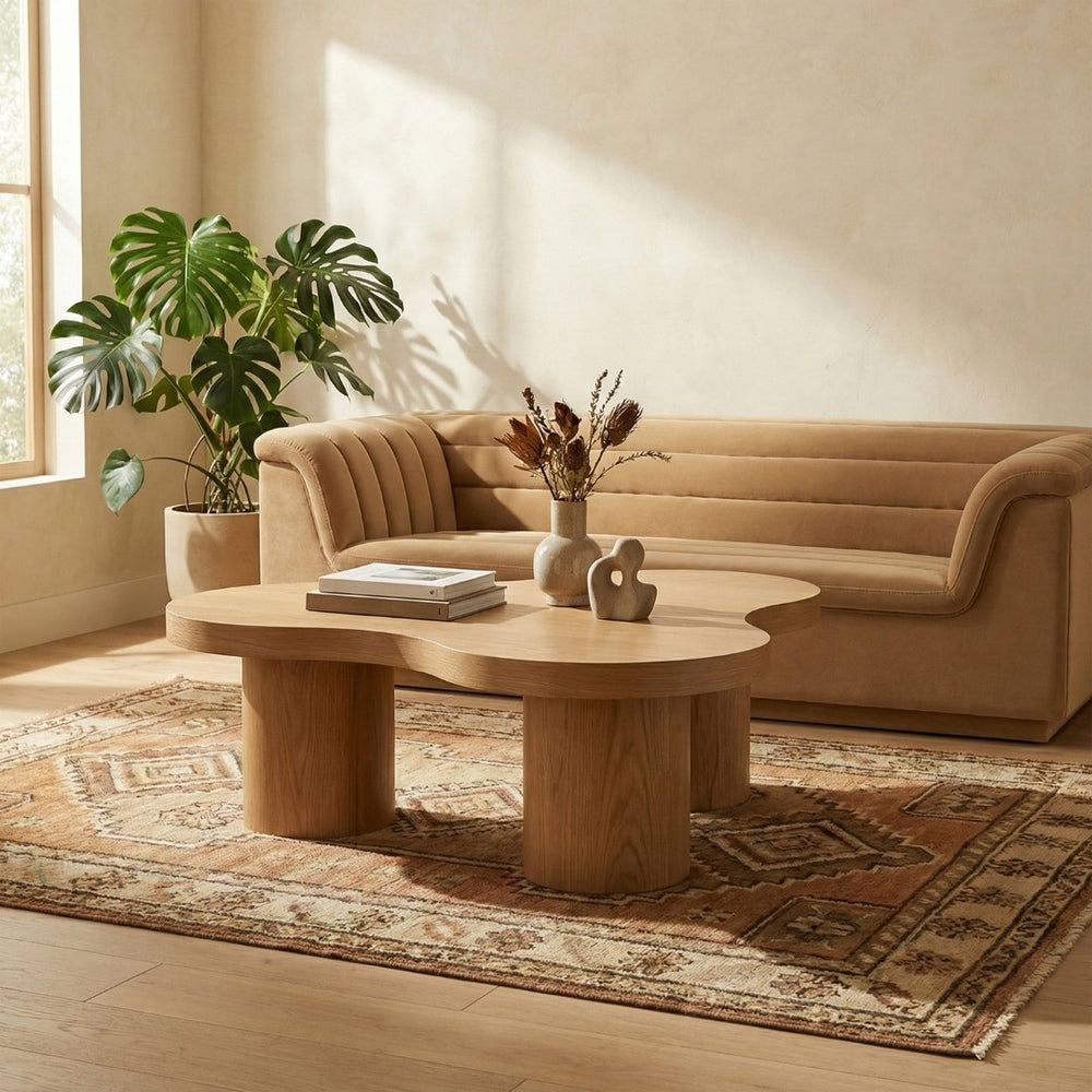 Meridian Furniture Cove Art Deco Sculptural Oak Veneer Coffee Table with Tiered Curves for Modern Living Rooms Natural 33" W x 33" D x 13" H 99000Natural-CT13