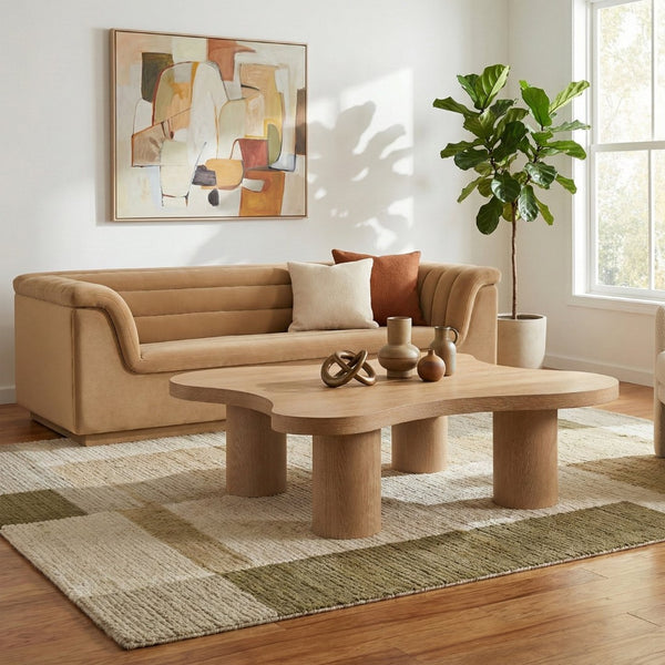 Meridian Furniture Cove Art Deco Sculptural Oak Veneer Coffee Table with Tiered Curves for Modern Living Rooms Natural 48" W x 48" D x 16" H 99000Natural-CT16
