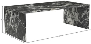 Meridian Furniture Vernazza Genuine Stone Rectangular Coffee Table Handcrafted Natural Veining for Living Rooms Black Genuine Marble 99004Black-CT