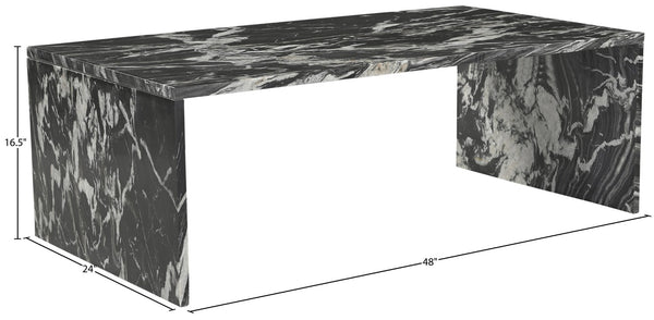 Meridian Furniture Vernazza Genuine Stone Rectangular Coffee Table Handcrafted Natural Veining for Living Rooms Black Genuine Marble 99004Black-CT