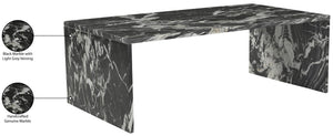 Meridian Furniture Vernazza Genuine Stone Rectangular Coffee Table Handcrafted Natural Veining for Living Rooms Black Genuine Marble 99004Black-CT
