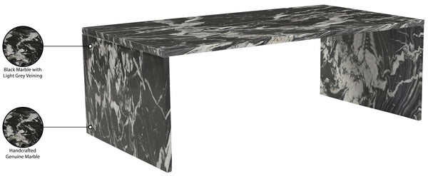 Meridian Furniture Vernazza Genuine Stone Rectangular Coffee Table Handcrafted Natural Veining for Living Rooms Black Genuine Marble 99004Black-CT