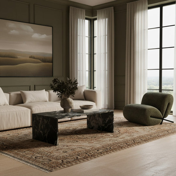 Meridian Furniture Vernazza Genuine Stone Rectangular Coffee Table Handcrafted Natural Veining for Living Rooms Black Genuine Marble 99004Black-CT