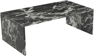 Meridian Furniture Vernazza Genuine Stone Rectangular Coffee Table Handcrafted Natural Veining for Living Rooms Black Genuine Marble 99004Black-CT