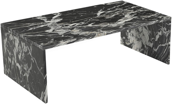 Meridian Furniture Vernazza Genuine Stone Rectangular Coffee Table Handcrafted Natural Veining for Living Rooms Black Genuine Marble 99004Black-CT