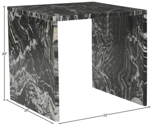 Meridian Furniture Vernazza Genuine Stone Side Table Handcrafted Sculptural Accent for Modern Living Spaces Black Genuine Marble 99004Black-ET