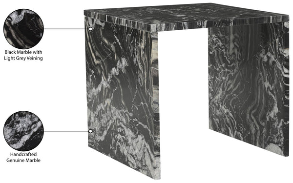 Meridian Furniture Vernazza Genuine Stone Side Table Handcrafted Sculptural Accent for Modern Living Spaces Black Genuine Marble 99004Black-ET