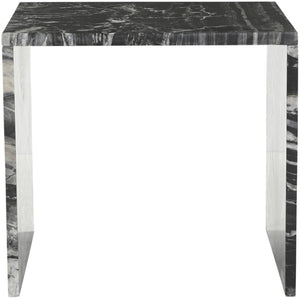 Meridian Furniture Vernazza Genuine Stone Side Table Handcrafted Sculptural Accent for Modern Living Spaces Black Genuine Marble 99004Black-ET