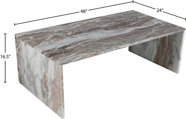 Meridian Furniture Vernazza Genuine Stone Rectangular Coffee Table Handcrafted Natural Veining for Living Rooms Brown Genuine Marble 99004Brown-CT