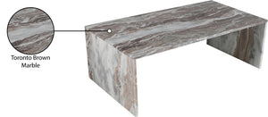 Meridian Furniture Vernazza Genuine Stone Rectangular Coffee Table Handcrafted Natural Veining for Living Rooms Brown Genuine Marble 99004Brown-CT