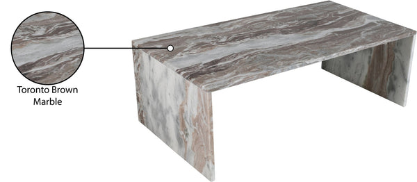 Meridian Furniture Vernazza Genuine Stone Rectangular Coffee Table Handcrafted Natural Veining for Living Rooms Brown Genuine Marble 99004Brown-CT