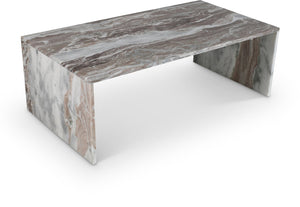 Meridian Furniture Vernazza Genuine Stone Rectangular Coffee Table Handcrafted Natural Veining for Living Rooms Brown Genuine Marble 99004Brown-CT