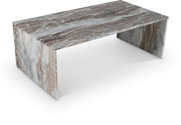 Meridian Furniture Vernazza Genuine Stone Rectangular Coffee Table Handcrafted Natural Veining for Living Rooms Brown Genuine Marble 99004Brown-CT