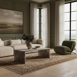 Meridian Furniture Vernazza Genuine Stone Rectangular Coffee Table Handcrafted Natural Veining for Living Rooms Brown Genuine Marble 99004Brown-CT