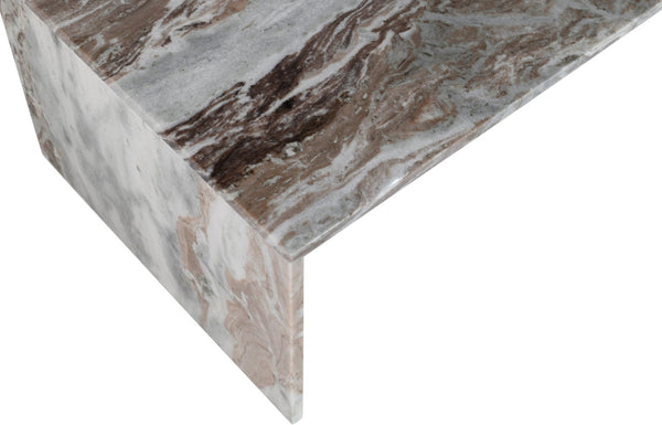 Meridian Furniture Vernazza Genuine Stone Rectangular Coffee Table Handcrafted Natural Veining for Living Rooms Brown Genuine Marble 99004Brown-CT