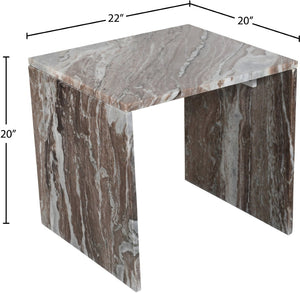 Meridian Furniture Vernazza Genuine Stone Side Table Handcrafted Sculptural Accent for Modern Living Spaces Brown Genuine Marble 99004Brown-ET