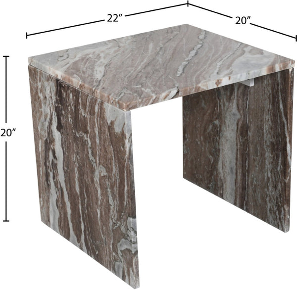 Meridian Furniture Vernazza Genuine Stone Side Table Handcrafted Sculptural Accent for Modern Living Spaces Brown Genuine Marble 99004Brown-ET