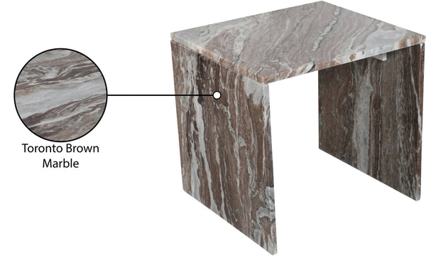 Meridian Furniture Vernazza Genuine Stone Side Table Handcrafted Sculptural Accent for Modern Living Spaces Brown Genuine Marble 99004Brown-ET