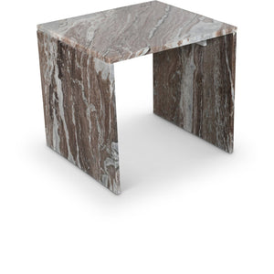 Meridian Furniture Vernazza Genuine Stone Side Table Handcrafted Sculptural Accent for Modern Living Spaces Brown Genuine Marble 99004Brown-ET