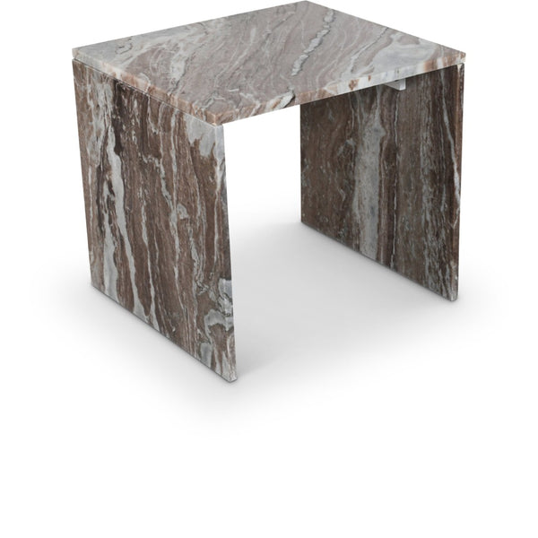 Meridian Furniture Vernazza Genuine Stone Side Table Handcrafted Sculptural Accent for Modern Living Spaces Brown Genuine Marble 99004Brown-ET