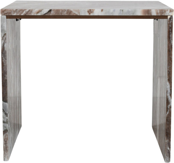 Meridian Furniture Vernazza Genuine Stone Side Table Handcrafted Sculptural Accent for Modern Living Spaces Brown Genuine Marble 99004Brown-ET