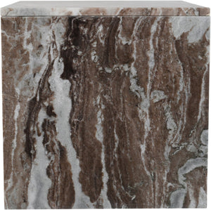 Meridian Furniture Vernazza Genuine Stone Side Table Handcrafted Sculptural Accent for Modern Living Spaces Brown Genuine Marble 99004Brown-ET