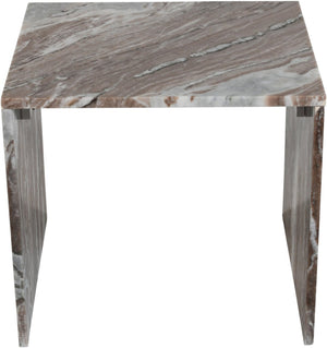Meridian Furniture Vernazza Genuine Stone Side Table Handcrafted Sculptural Accent for Modern Living Spaces Brown Genuine Marble 99004Brown-ET
