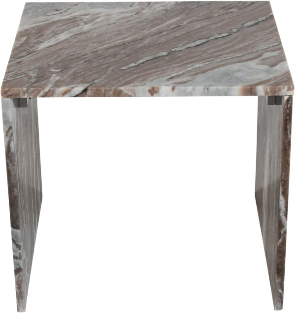 Meridian Furniture Vernazza Genuine Stone Side Table Handcrafted Sculptural Accent for Modern Living Spaces Brown Genuine Marble 99004Brown-ET