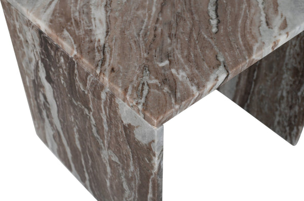 Meridian Furniture Vernazza Genuine Stone Side Table Handcrafted Sculptural Accent for Modern Living Spaces Brown Genuine Marble 99004Brown-ET