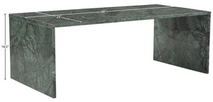 Meridian Furniture Vernazza Genuine Stone Rectangular Coffee Table Handcrafted Natural Veining for Living Rooms Green Genuine Marble 99004Green-CT