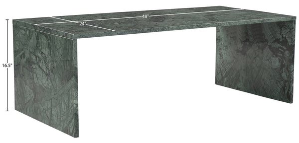 Meridian Furniture Vernazza Genuine Stone Rectangular Coffee Table Handcrafted Natural Veining for Living Rooms Green Genuine Marble 99004Green-CT