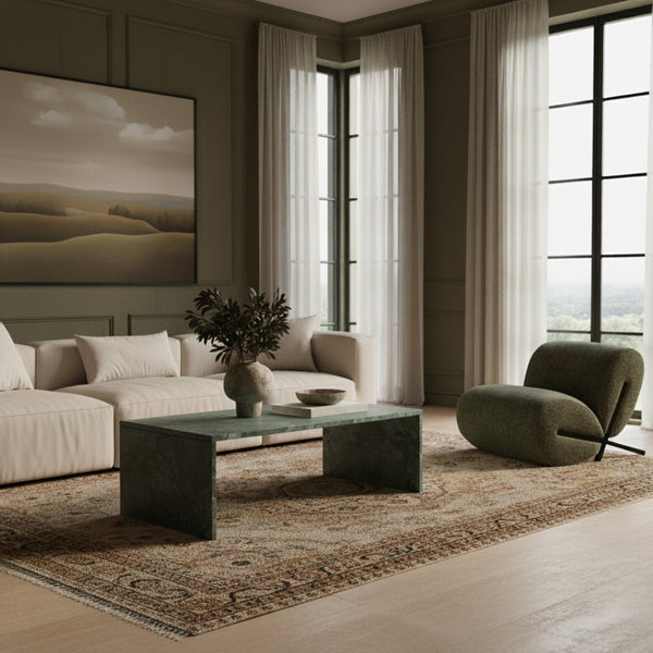 Meridian Furniture Vernazza Genuine Stone Rectangular Coffee Table Handcrafted Natural Veining for Living Rooms Green Genuine Marble 99004Green-CT