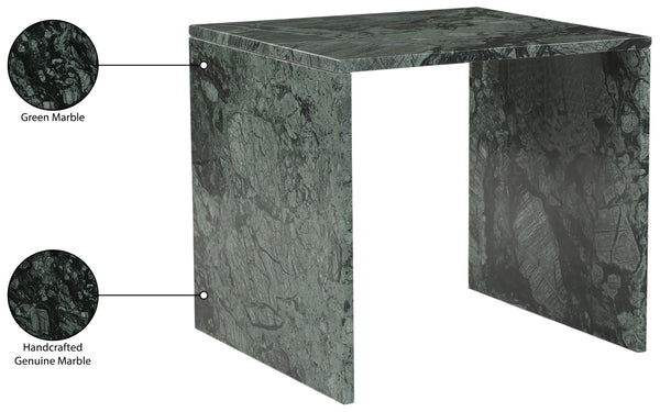 Meridian Furniture Vernazza Genuine Stone Side Table Handcrafted Sculptural Accent for Modern Living Spaces Green Genuine Marble 99004Green-ET