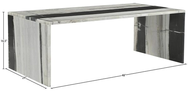 Meridian Furniture Vernazza Genuine Stone Rectangular Coffee Table Handcrafted Natural Veining for Living Rooms Panda Genuine Marble 99004Panda-CT