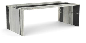 Meridian Furniture Vernazza Genuine Stone Rectangular Coffee Table Handcrafted Natural Veining for Living Rooms Panda Genuine Marble 99004Panda-CT