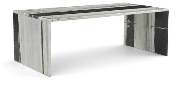 Meridian Furniture Vernazza Genuine Stone Rectangular Coffee Table Handcrafted Natural Veining for Living Rooms Panda Genuine Marble 99004Panda-CT