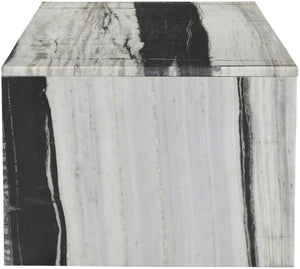 Meridian Furniture Vernazza Genuine Stone Rectangular Coffee Table Handcrafted Natural Veining for Living Rooms Panda Genuine Marble 99004Panda-CT