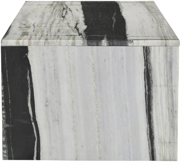 Meridian Furniture Vernazza Genuine Stone Rectangular Coffee Table Handcrafted Natural Veining for Living Rooms Panda Genuine Marble 99004Panda-CT